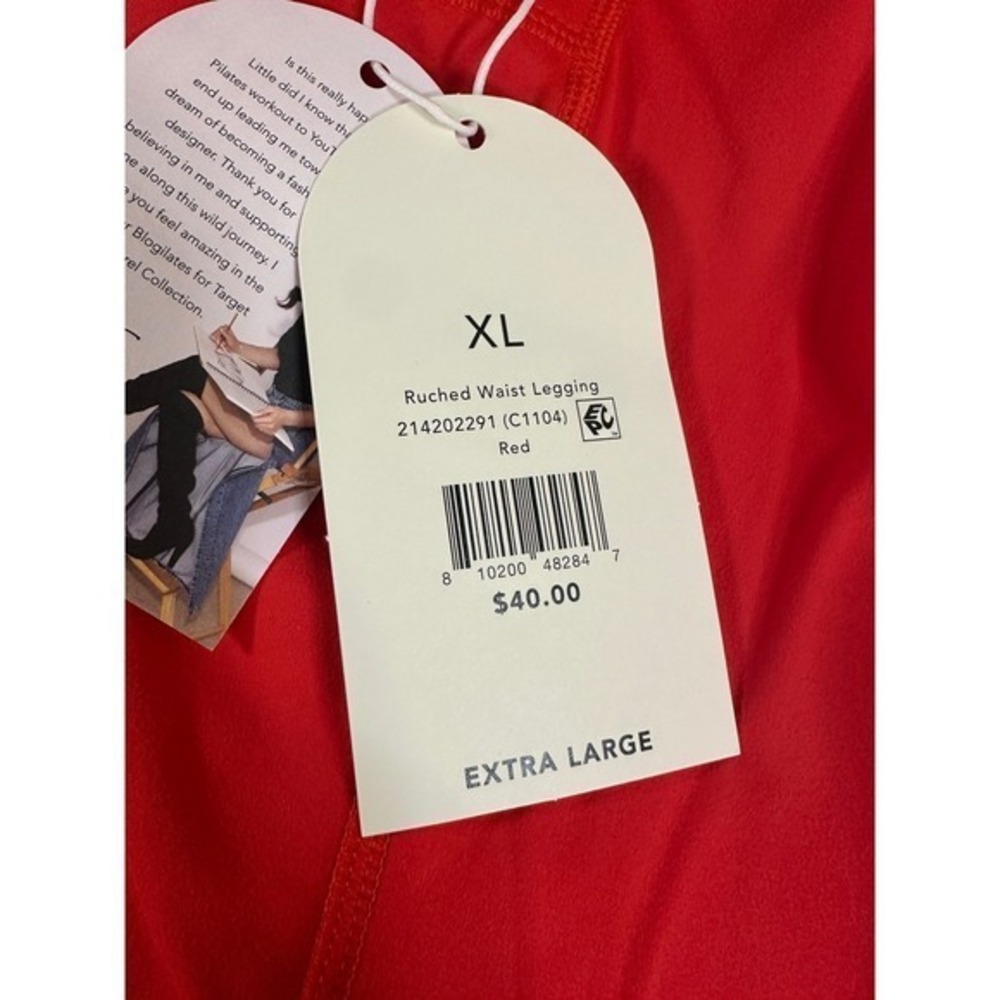 Blogilates Women's XL Ruched Waist Leggings Red High Waisted Side Pockets NWT - Picture 3 of 6